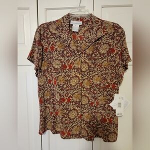 Evan-Picone Floral Patterned Women's Shirt Size 14 100% Silk NWT